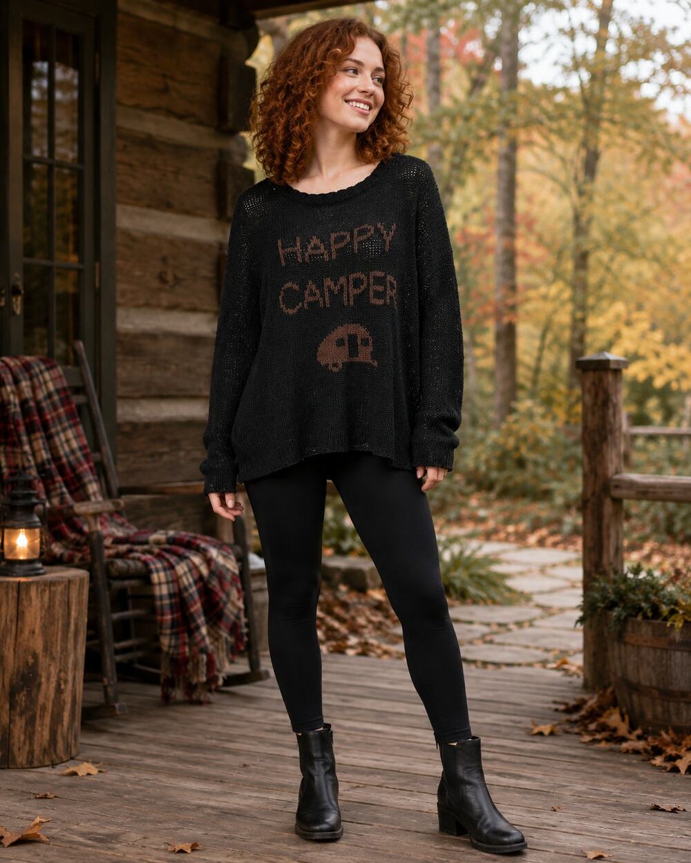 Wooden Ships Black Happy Camper Loose Knit Sweater Women's S/M